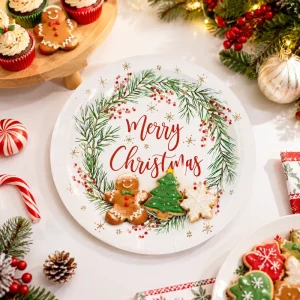 Party Festival Paper Plates Disposable Fancy Design Custom Size Logo Christmas Event Tableware Supplies