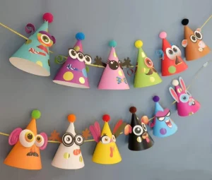 Party Hats Birthday Activity Kit with Stickers Kids Fun Arts Paper Crafts Hats Animal & Monster Theme Party Favors Game Supplies