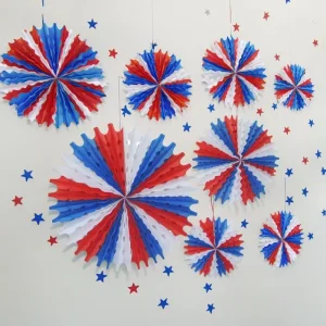 Party Supplies 4th of July Blue White Red Hanging Paper Fan Decorations for Party Decoration