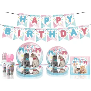 Party Supplies Paper Plate Cup Tableware Accessories Wedding Graduation Cute Cat Ornaments Decorated Set Kids 7inch+9inch JIALIN