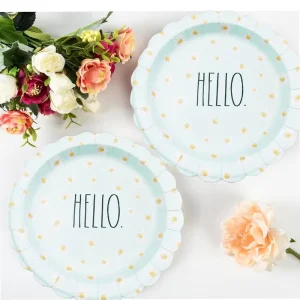 Party Supply 10.5Inch Sky Blue Daisy Flower Printed Disposable Dinner Paper Plates 16PCS Made China Wedding Valentine Set