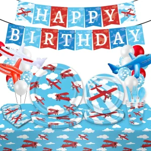 Party Tableware Set Airplane Party Decoration Set Aviation Happy Birthday Plane Disposable Paper Plate Napkin Set