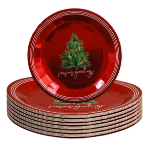 Party and Festival Paper Plates High End Disposable Exquisite Design Material Tableware Features a Christmas Tree Pattern Inside
