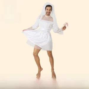 Partyment Funny Bride Halloween Cosplay Stage Costume Men’s Lace Wedding Dress Outfit