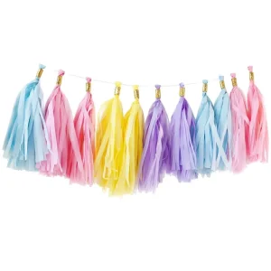 Pastel Macaron Metallic Foil Tissue Paper Tassel Garland Colorful Triangle Bunting Banner for Birthday Wedding Party Decor