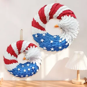 Patriotic Eagle Wreath Red White Blue Foam EVA Flower Wreath for 4th July Independence Day Graduation Father’s Day Door Hanger