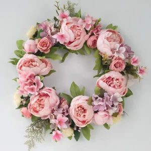 Peony Wreath 18” Fabric Artificial Large Floral Spring Wreath Front Door Wall Decor Valentines Day Home Wedding Housewarming