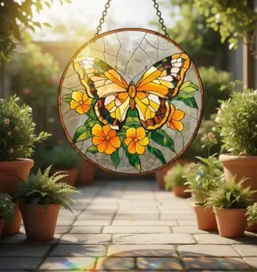Personalize Window Stain Hand Painted Glass Panel Suncatcher Indoor Decoration
