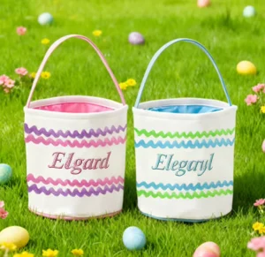 Personalized Canvas Ripple Egg Bag Hunt Holiday Festival Gift Decoration Ruffled Trim Factory Price