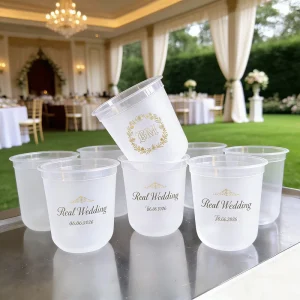 Personalized Custom Wedding Reception Bar Frosted Cups Reusable Shatterproof Stadium Plastic Cup with Initial Housewarming Gift