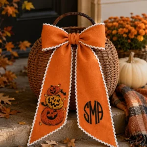 Personalized Halloween Decorative Trick or Treat Gift Bow with Fashion Cotton Lovely Halloween Gingham Wreath Sash