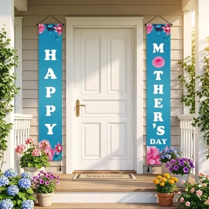 Personalized Mothers Day Porch Sign Happy Mothers Day Door Banner Vertical Hanging Flag Outdoor Party Decoration Banner