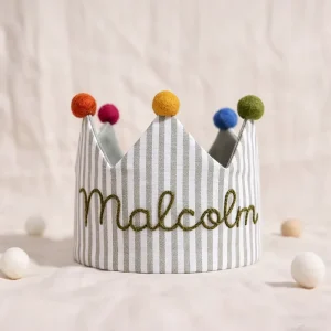 Personalized Striped Baby Party Embroidered Hat Custom Hat Plaid Birthday Crown for Kids & Toddlers