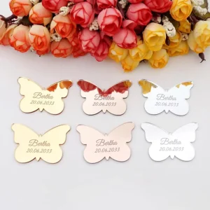 Personalized Wedding Party Favors Gifts Custom Acrylic Mirror Butterfly Favor Tags for Guest Wedding Party Decorations Name Tags