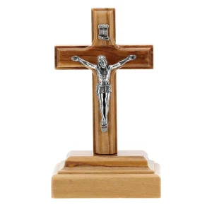 Personalized Wooden Crucifix Standing Cross Solid Walnut Religious Decor Catholic Christian Gift Handcrafted Tabletop Plaque