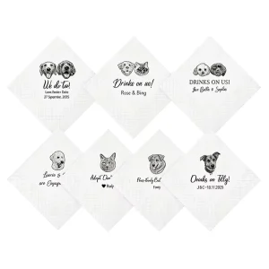 Pet Cocktail Napkins Modern Wedding Christmas Reception Custom Dog Cat Illustration Beverage Napkins Personalized