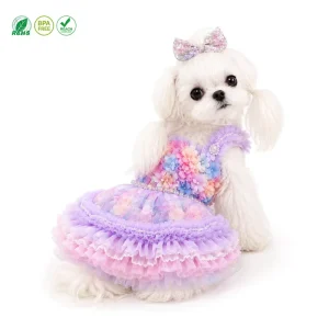 Pet Dress Pastel Princess Style 3D Floral Bodice Layered Tulle Skirt For Birthday Parties Private Label Pet Apparel
