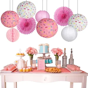 Photography Decoration Lanterns for Donut Birthday Party Backdrop Paper Fans Honeycomb Ball Hanging Decorations
