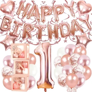 Pink Balloon Garland Confetti Balloon Boy Girl 1st Birthday Party Balloon Box Decor 1 2 3 Year Old Baby Shower Set