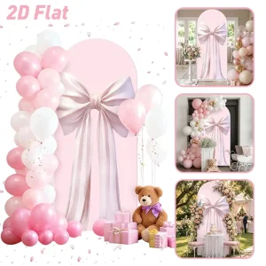 Pink Big Bow Arch Backdrop Cover 2D Flat Cute Bowknot Arched Backdrop for Baby Shower Girls Birthday Party Decorations
