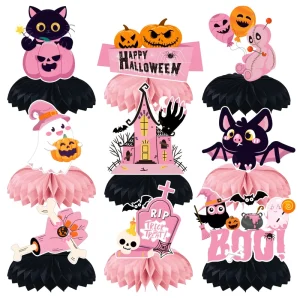 Pink Black Halloween Baby Shower Birthday Honeycomb Centerpieces 16cm Paper Table Toppers