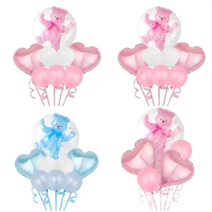Pink Blue Heart Bear Foil Balloons Single Easter Party Decorations for Christening Birthday & Baby Shower Globos
