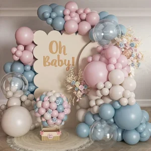 Pink Blue White & Dusty Blue Balloon Garland Arch Kit Boho Wedding Anniversary Bear Theme Birthday Party Decorations Supplies