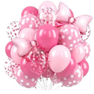 Pink Bow Balloons 35 Inch 12 Inch Pink Foil Balloons with Polka Dot for Birthday Party Baby Shower Wedding Reveal Decorations