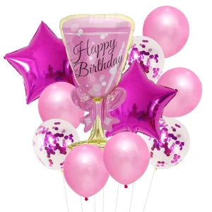 Pink Goblet Star Foil Balloon Set Confetti Latex Balloons Kit for Birthday Party Decorations Air Globos Gift Toy
