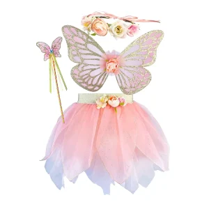 Pink Gold Rose Butterfly Fairy Costume for Kids Glitter Wing & Tulle Skirt EN71 Approved Bulk Supply