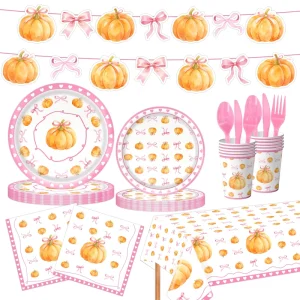 Pink Halloween Graduation Cartoon Pumpkin Bow Party Decorations Custom Disposable Paper Tablecloths Supplies