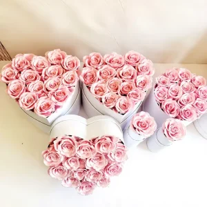 Pink Heart Preserved Rose Floral Box, Handmade, for Wedding and Valentine’s Day Decor