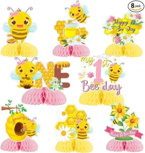 Pink Honey Bee 1st Birthday Party Decorations 8PCS Bee Honeycomb Centerpieces 15cm Paper Indoor/Outdoor Girls