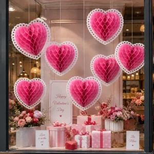 Pink Honeycomb Heart Hanging Decoration Paper Heart Party Ornament for Valentine Birthday Baby Shower Wedding Decor