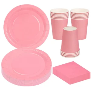 Pink Party Disposable Dinnerware Set Plates Cups Napkins for 10 Guests Birthday Wedding Baby Shower Decorations