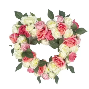 Pink Rose Heart-Shaped Wreath for Valentine’s Day Decoration