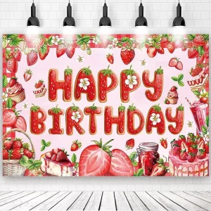 Pink Strawberry Girl’s Party Centerpiece Cloth Decoration Polyester Fabric Modern Style Hanging