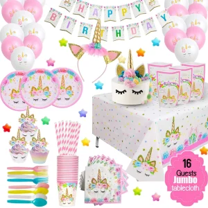Pink Unicorn Party Kit Party Plate Cutlery Colorful Birthday Banner Unicorn Party Tableware & Table Decorations