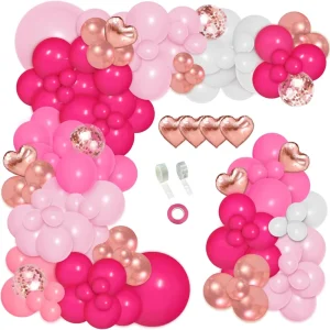 Pink Valentine’s Day Theme Wreath with Heart Foil Balloon for Birthday, Wedding, and Baby Christening