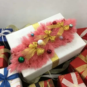 Pink Velvet Handmade Christmas Hanging Wall Garland with Bow and Bauble Decorations