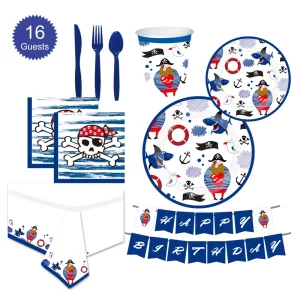 Pirate Theme Party Supplies 114 Piece Tableware Set for 16 for Boys’ & First Birthday Parties & Table Decorations