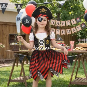 Pirates Caribbean Costume Halloween Childrens Female Pirate Outfit Red Multi Piece Set Pirate Festival Cosplay Performance