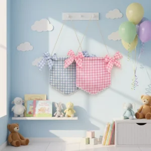 Plaid Bow Baby Welcome Banner Canvas Kindergarten Camping Flag Gingham Baby Shower Decoration