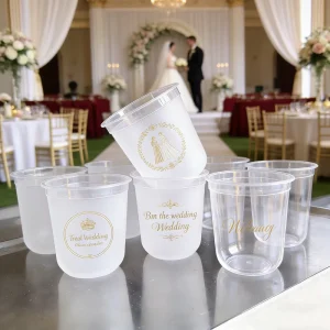 Plastic 12oz Wedding Cup for Reception Thick Clear Happily Ever After Mr and Mrs Just Married Cups for Bridal Shower Decorations
