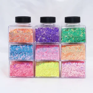 Plastic 2oz Square Stackable Glitter Shakers for Christmas Decorations Packaging Stackable Containers