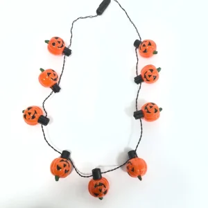 Plastic ABS Pumpkin LED Glowing Necklace Decoration 100cm Indoor Outdoor Use Durable & Non Toxic for Halloween Parties