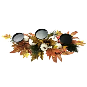 Plastic Autumn Harvest Candle Holder Thanksgiving Halloween Christmas Easter Table Centerpiece Artificial Maple Leaves