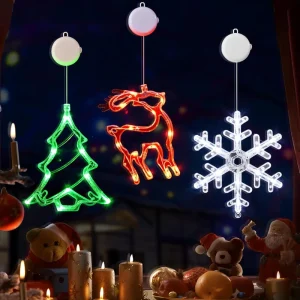 Plastic Battery Powered Christmas Decorative Window Lights Reindeer Christmas Tree Snowflakes LED Suction Cup Lights Christmas