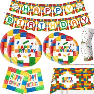Plastic Building Blocks Party Decorations for Children’s Birthday Colorful Cartoon Style Venue Decoration Props