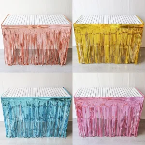 Plastic Fringe Table Skirt Tinsel Table Cover for Birthday Wedding and Party Decorations
